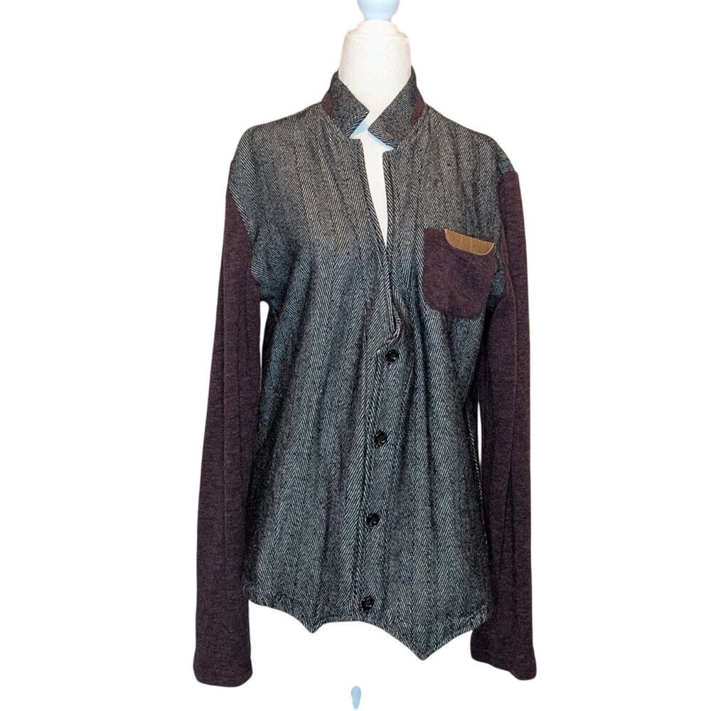 W[dablju:] Wool Blend Button Up Chest Pocket Literary Professor Sweater Size XL